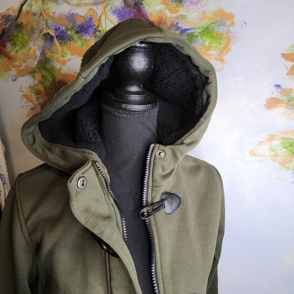 Womans Dark Olive Zip and Toggle Close Hooded Jacket - Picture 4 of 11